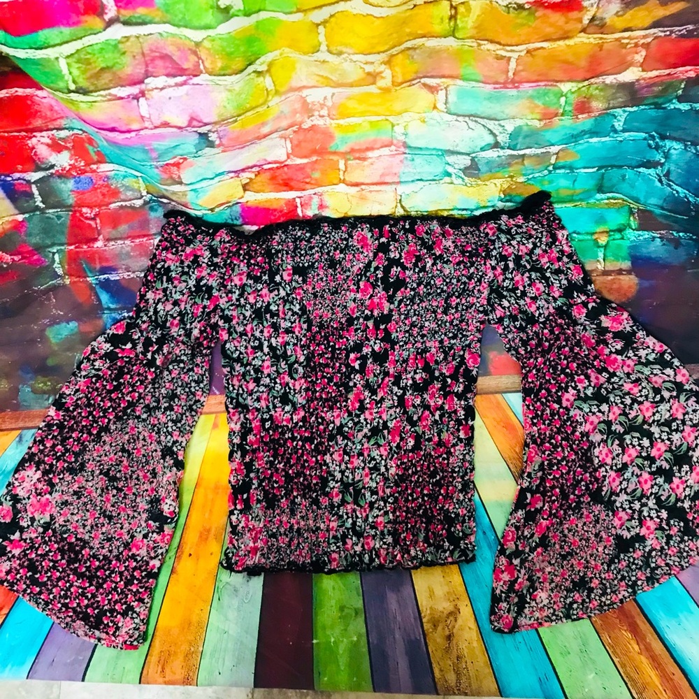 Bell Sleeve peasant hippie retro patchwork floral top cottage core free people